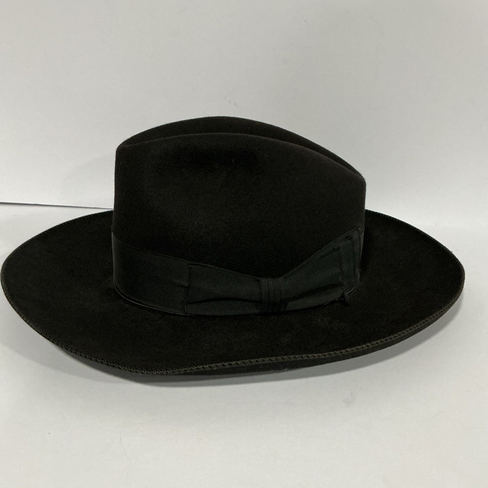 Borsalino Black 100% Fur Felt Fedora Hat w/Grosgrain Ribbon USA 7", UK 6 7/8